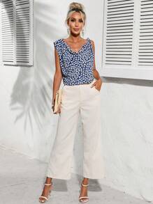 Aveloria Allover Heart Print Draped Collar Blouse