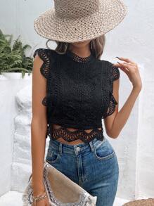 SHEIN Frenchy Guipure Lace Tank Top - Black - View 4