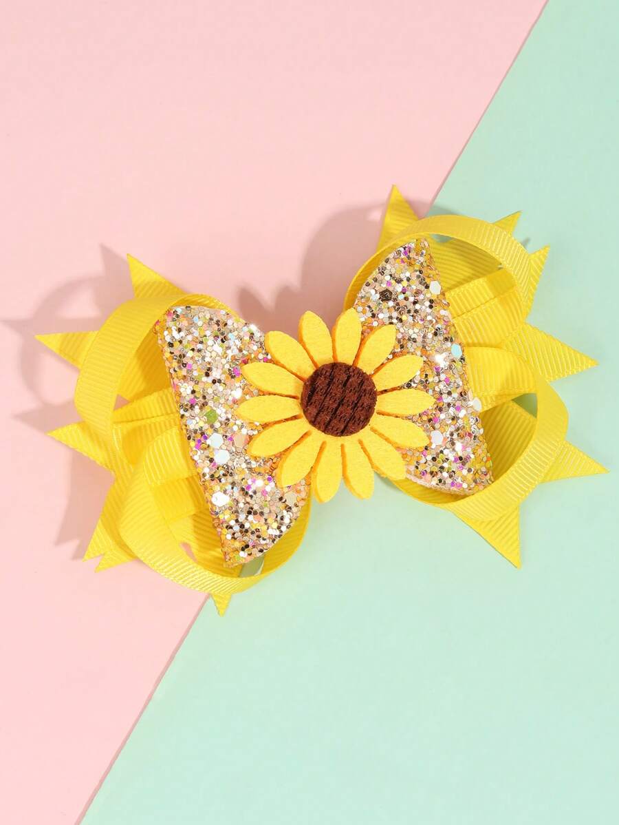 Bé Gái Tập Đi Hoa Hướng Dương & Nơ Trang Trí Kẹp Tóc Cá Sấu Dễ Thương Để Trang Trí Tóc - Nhiều màu - Xem 1