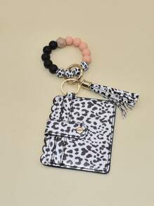 1 Phụ Nữ Đựng Thẻ & Tua Rua Charm Móc Khóa Thời Trang Trang Trí Chìa Khóa - Màu Hồng  San hô - Xem 1