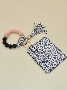 1 Phụ Nữ Đựng Thẻ & Tua Rua Charm Móc Khóa Thời Trang Trang Trí Chìa Khóa - Màu Hồng  San hô - Xem 3