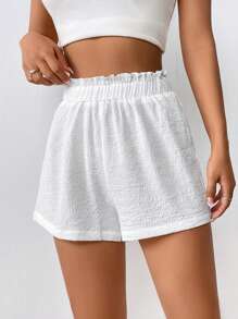 SHEIN EZwear 紙袋腰闊腿短褲 - 白色 - 查看 2