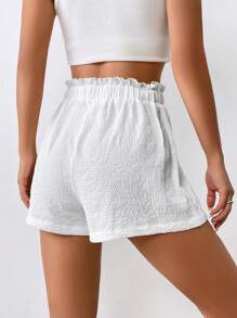 SHEIN EZwear 紙袋腰闊腿短褲 - 白色 - 查看 3