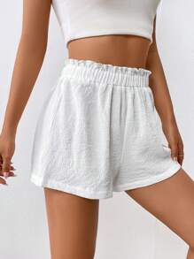 SHEIN EZwear 紙袋腰闊腿短褲 - 白色 - 查看 1