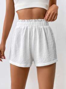 SHEIN EZwear 紙袋腰闊腿短褲 - 白色 - 查看 5