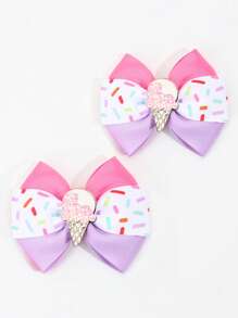 2pcs Toddler Girls Ice Cream & Bow Decor Cute Alligator Hair Clip For Hair Decoration - Multicolor - View 1