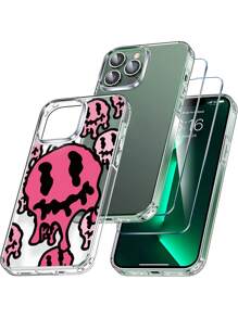 2pcs HD Full Cover Screen Protection Tempered Film & 1pc Letter Graphic Anti-fall Clear Phone Case Compatible With iPhone - Clear - View 1