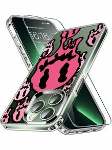 2pcs HD Full Cover Screen Protection Tempered Film & 1pc Letter Graphic Anti-fall Clear Phone Case Compatible With iPhone - Clear - View 2