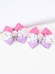 2pcs Toddler Girls Ice Cream & Bow Decor Cute Alligator Hair Clip For Hair Decoration - Multicolor - View 4