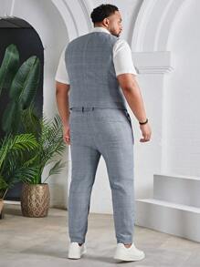 EASEVO 男士棉格紋印花馬甲和西裝褲不帶T恤 - 霧霾藍 - 查看 2