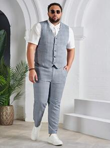 EASEVO 男士棉格紋印花馬甲和西裝褲不帶T恤 - 霧霾藍 - 查看 3