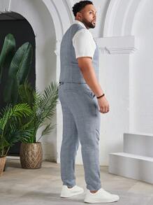 EASEVO 男士棉格紋印花馬甲和西裝褲不帶T恤 - 霧霾藍 - 查看 4