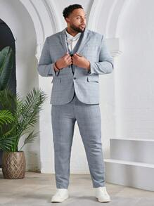 EASEVO 男士棉格紋印花馬甲和西裝褲不帶T恤 - 霧霾藍 - 查看 5