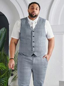 EASEVO 男士棉格紋印花馬甲和西裝褲不帶T恤 - 霧霾藍 - 查看 6