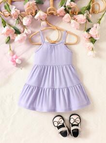 Đầm em bé Viên lá sen màu trơn - Màu tím - Xem 1
