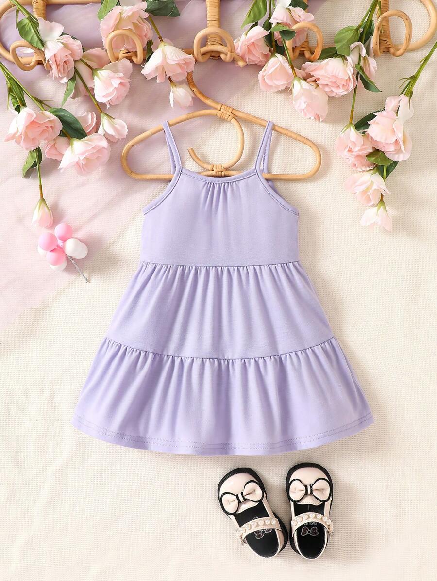 Đầm em bé Viên lá sen màu trơn - Màu tím - Xem 1