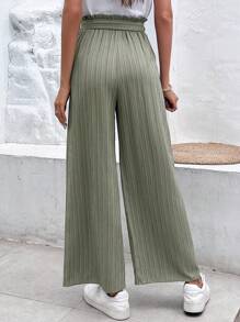 SHEIN Frenchy Quần nữ Thắt lưng Quần paper-bag màu trơn Giải trí - xanh quân đội - Xem 2