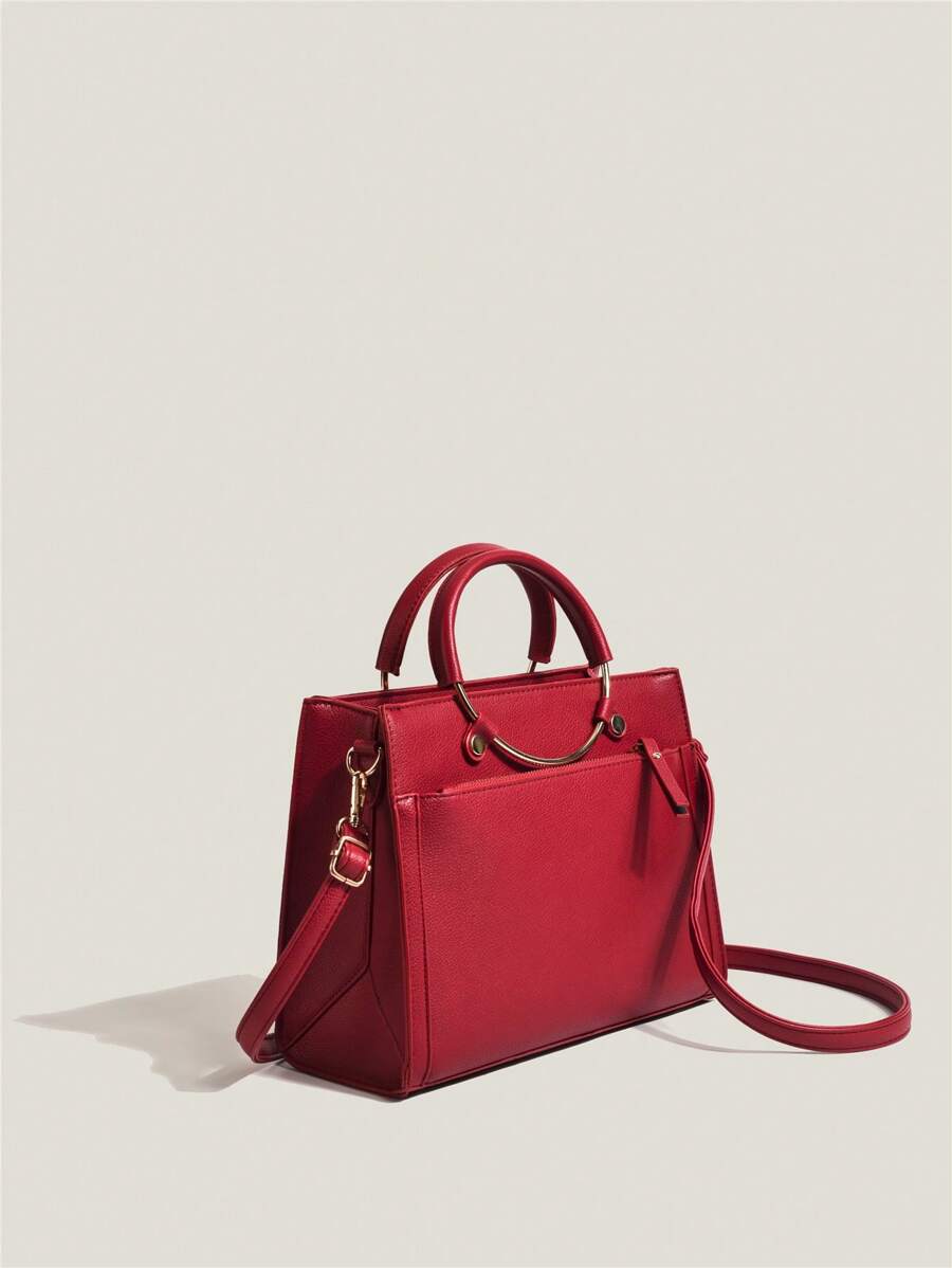 Litchi Túi vuông dập nổi Dây đeo nhẫn thời trang màu đỏ cho hàng ngày - Đỏ - Xem 1