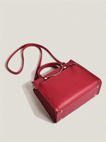 Litchi Túi vuông dập nổi Dây đeo nhẫn thời trang màu đỏ cho hàng ngày - Đỏ - Xem 2