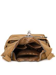 Medium Hobo Bag Letter Patch Zipper Front Decor Dây đeo có thể điều chỉnh cho hàng ngày - Màu be - Xem 7