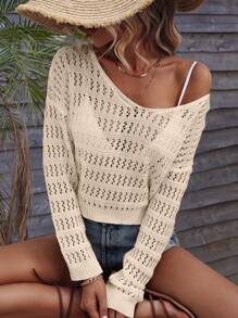 Breezaya Jersey tejido abierto de hombros caídos - Albaricoque - Ver 4