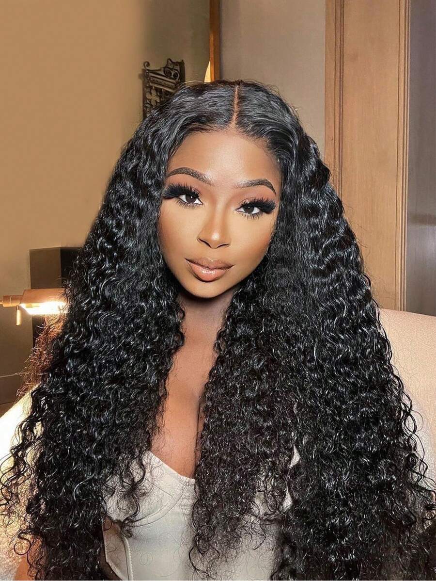 Transparent Lace Kinky Curly 4 X 4 Lace Closure Wig 150%/180% Density 30 Inch #1B Natural Black Color Pre-Plucked Natural Hairline Swiss Lace Remy Hair Human Hair Top Quality Long Wig For Women - SNatural - View 1