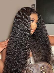 Transparent Lace Kinky Curly 4 X 4 Lace Closure Wig 150%/180% Density 30 Inch #1B Natural Black Color Pre-Plucked Natural Hairline Swiss Lace Remy Hair Human Hair Top Quality Long Wig For Women - SNatural - View 5