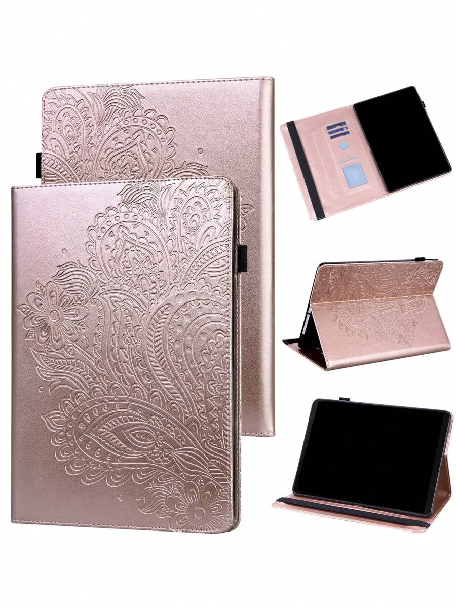 GLANDOTU 苹果粉色花朵图案 PU 防摔保护壳 适用于 iPad - 玫瑰金 - 查看 1