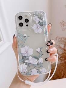 Floral Print Clear Phone Case With Lanyard - Multicolor - View 1
