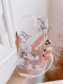 Floral Print Clear Phone Case With Lanyard - Multicolor - View 2