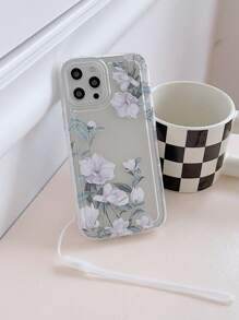 Floral Print Clear Phone Case With Lanyard - Multicolor - View 3