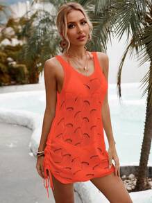 Swim Vcay 鏤空側抽繩罩衫連衣裙不附比基尼 - 橘色 - 查看 2