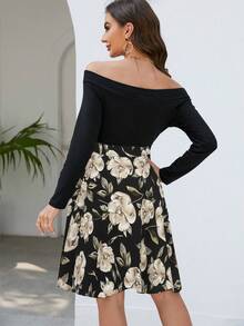 Floral Print Off Shoulder Dress - Multicolor - View 2