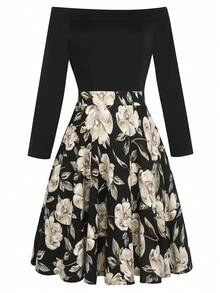 Floral Print Off Shoulder Dress - Multicolor - View 4