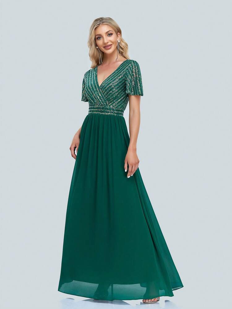 Contrast Sequin Formal Dress