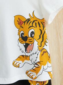 SHEIN 男嬰老虎印花T恤和短褲 - 黑與白 - 查看 3