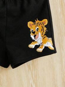 SHEIN 男嬰老虎印花T恤和短褲 - 黑與白 - 查看 4