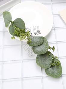 1pc Women Leaf Decor Fashionable Hair Comb For Hair Decoration - Green - View 2