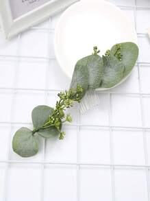 1pc Women Leaf Decor Fashionable Hair Comb For Hair Decoration - Green - View 3