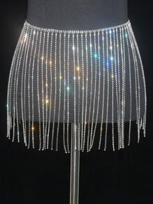 Y2K 1入組女式水鑽流蘇裝飾迷人鏈條腰帶適合禮服裝飾或派對造型 - 銀色 - 查看 1