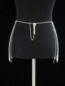 Y2K 1入組女式水鑽流蘇裝飾迷人鏈條腰帶適合禮服裝飾或派對造型 - 銀色 - 查看 2