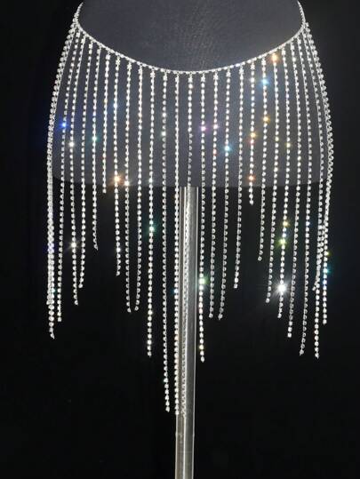 1pc Women Rhinestone Fringe Decor Glamorous Chain Belt For Dress Decoration