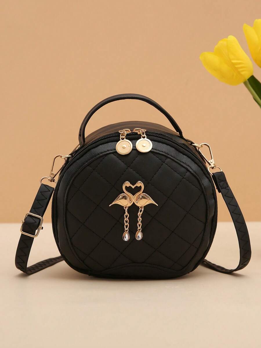 1 túi xách cầm tay và đeo chéo hình thoi chấm bi thêu dây đeo có thể điều chỉnh của Apple, "Thứ sáu" - màu đen - Xem 1