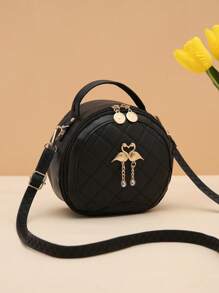 1 túi xách cầm tay và đeo chéo hình thoi chấm bi thêu dây đeo có thể điều chỉnh của Apple, "Thứ sáu" - màu đen - Xem 2