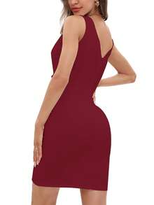 Solid Wrap Hem Dress - Burgundy - View 2