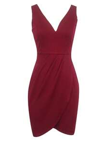 Solid Wrap Hem Dress - Burgundy - View 3
