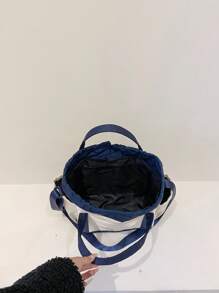 撞色方包星星圖案大容量抽繩附包飾適用於日常 - 藍色 - 查看 8