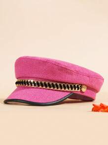 1入組女士鏈條裝飾時尚貝克帽適用於日常 - 玫紅色 - 查看 1