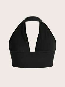 SHEIN Essnce Plus Solid Halter Top - Black - View 3