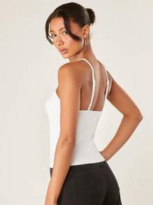 SHEIN BASICS Blusa De Punto Acanalado Sin Mangas Con Cuello Halter - Blanco - Ver 2